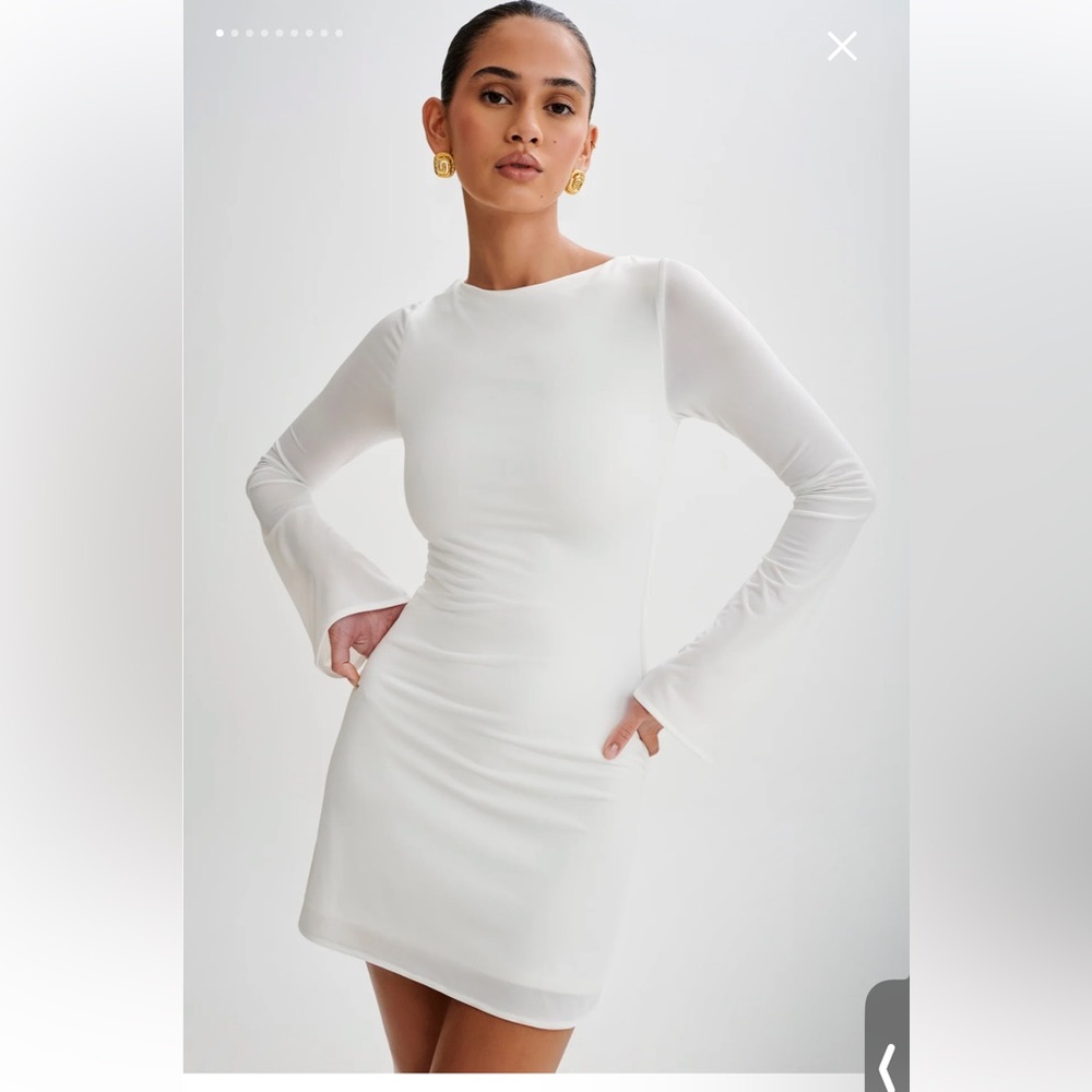 Meshki Tarna Slinky A-Line white mini dress bell sleeve